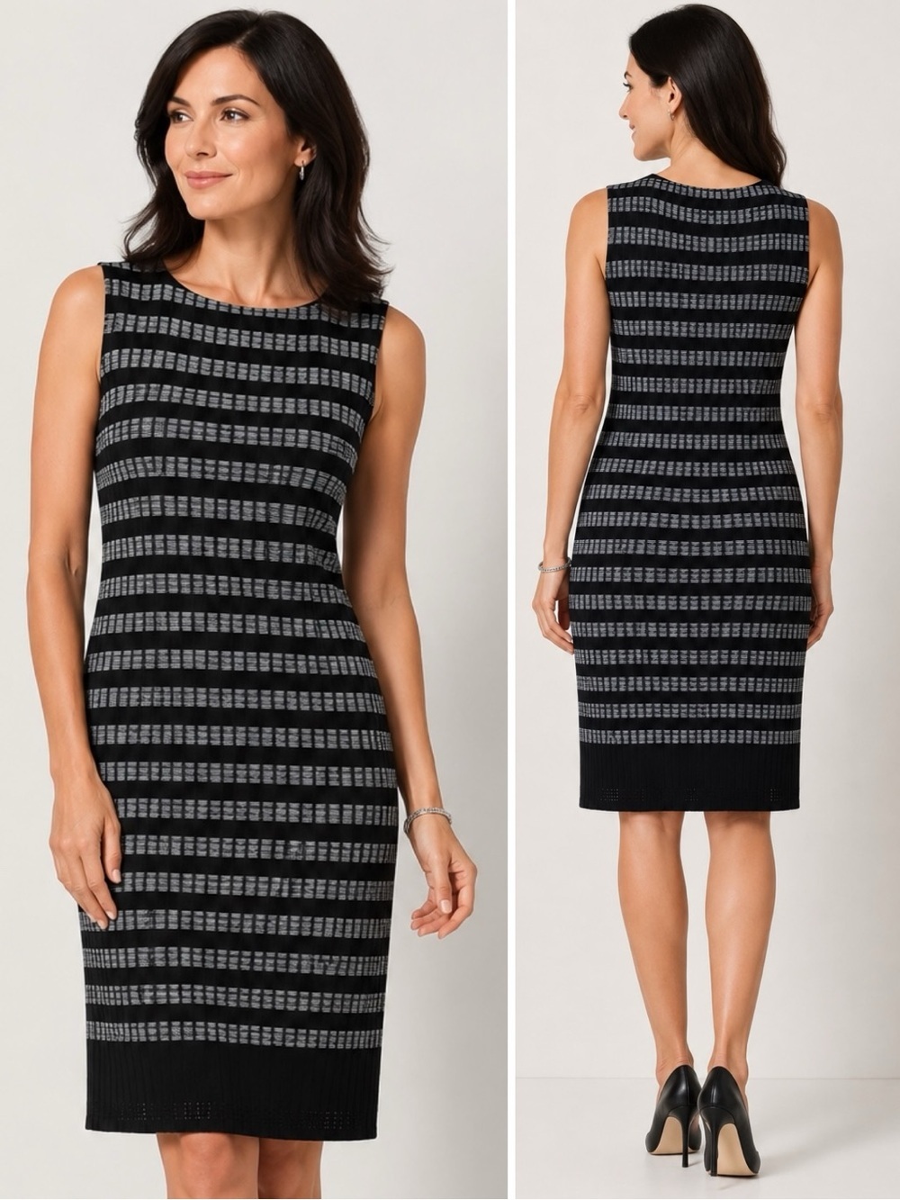 Misook XL Travel Knit Sleeveless Dress Black Gray NWT